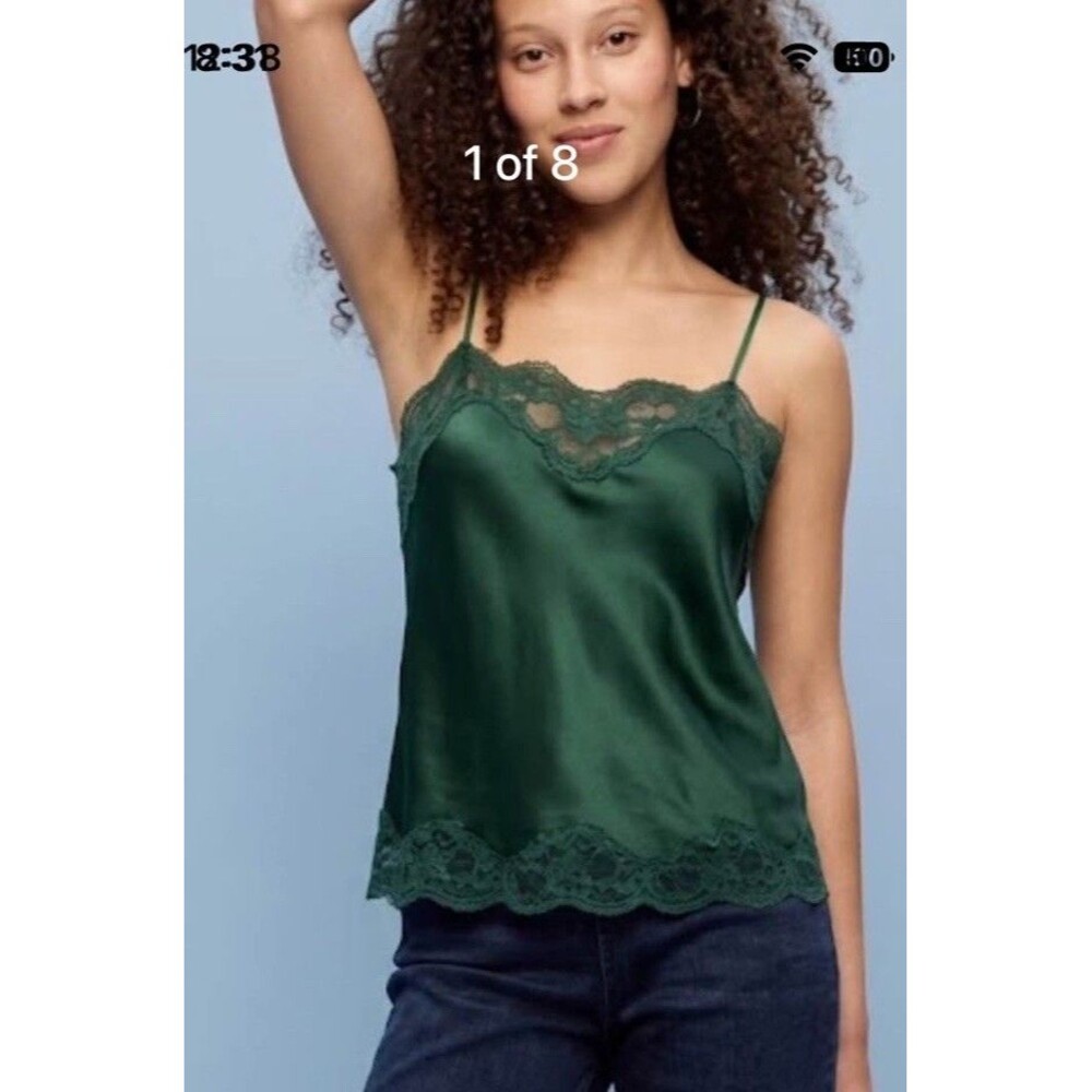 Vtg Gold Label Crown Victorias Secret M Emerald Green Silk Lace Camisole
